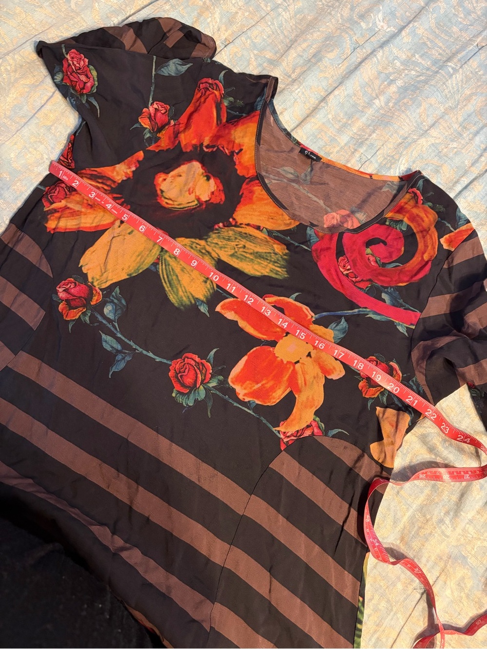 Shana Black Floral and Striped Long Sleeve Dress - Picture 6 of 6